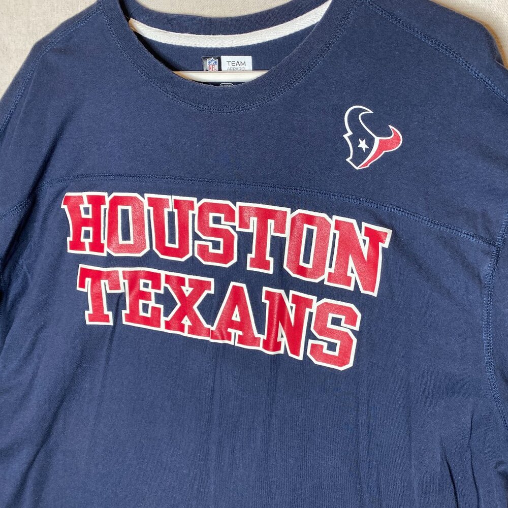 Houston Texans NFL Shirt Rugby Style Long Sleeve Crew Neck Heavy Blue XXL 2XL